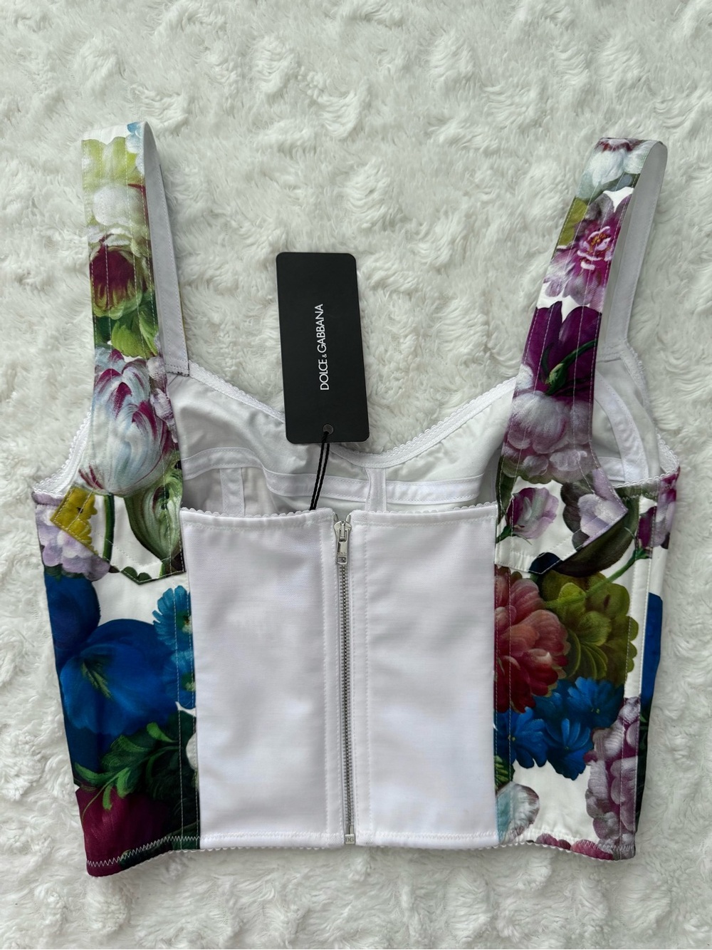 Dolce & Gabbana Floral Cotton Bustier Corset Top in Blue, Pink, Yellow and Green - Picture 4 of 12